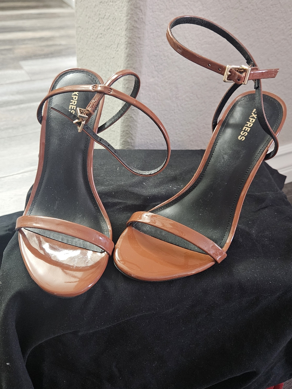 Express Women's Tan Patent Ankle-Strap Heels